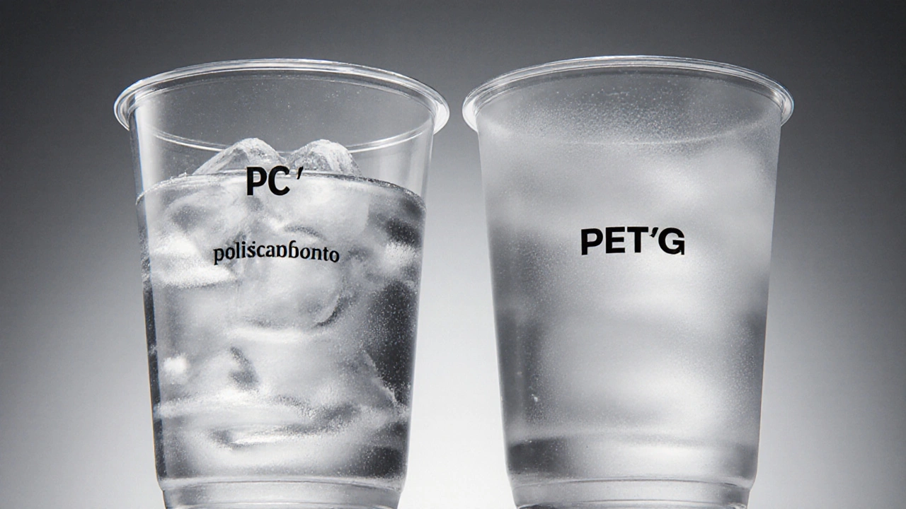 Dos vasos de plástico transparente comparados: uno brillante y otro con brillo suave, sin etiquetas.