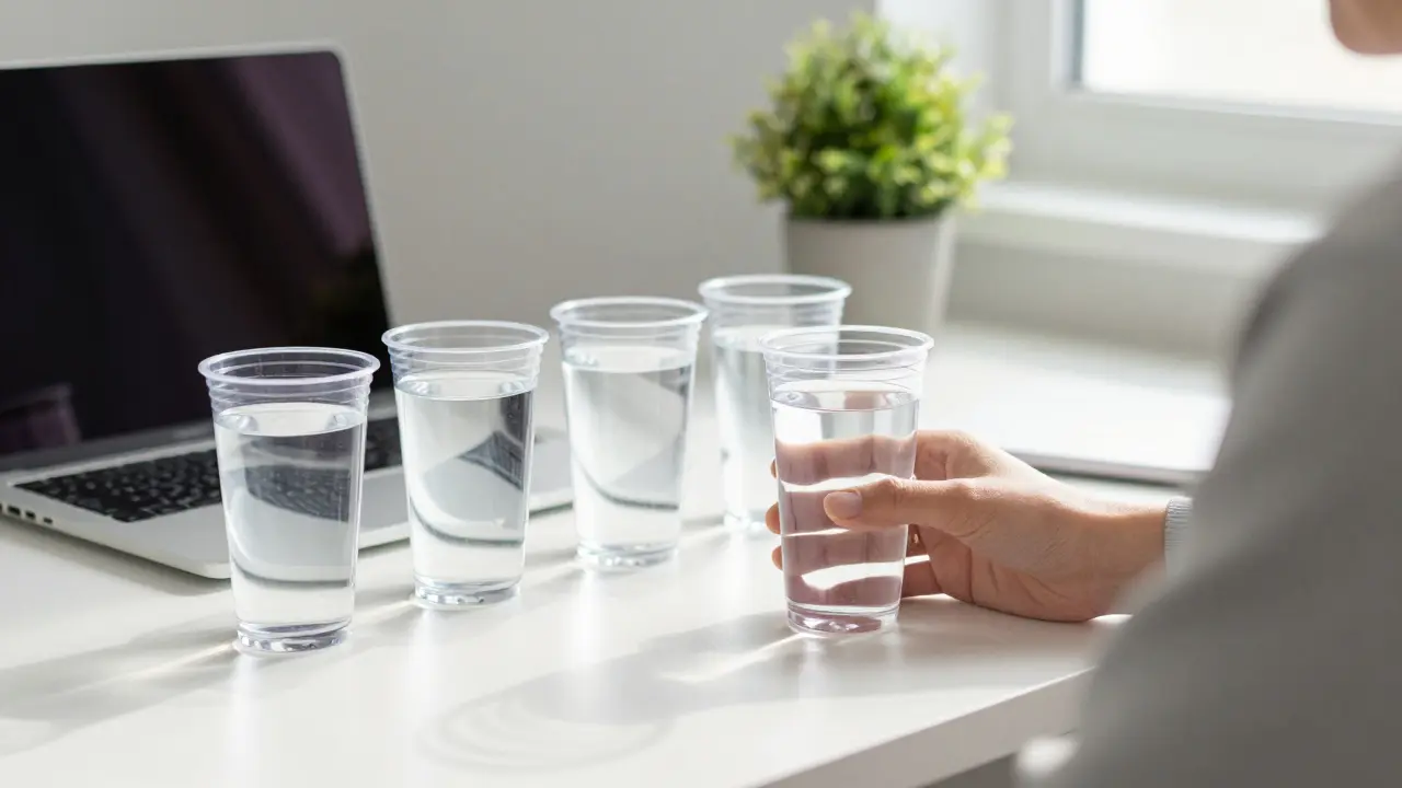 ¿Cuánto es 8 a 10 vasos de agua al día en litros y cómo medirlo con vasos de plástico duro?