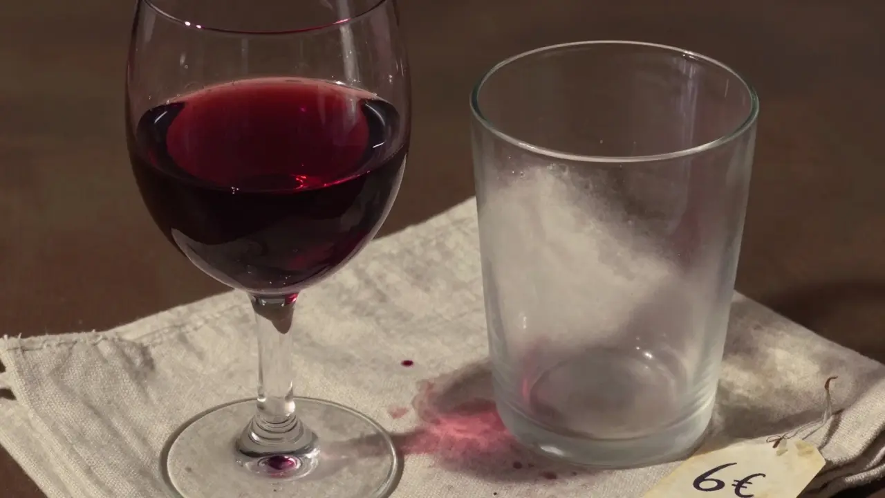 Comparación de copas de vino: una de cristal fino y otra barata sobre servilleta.