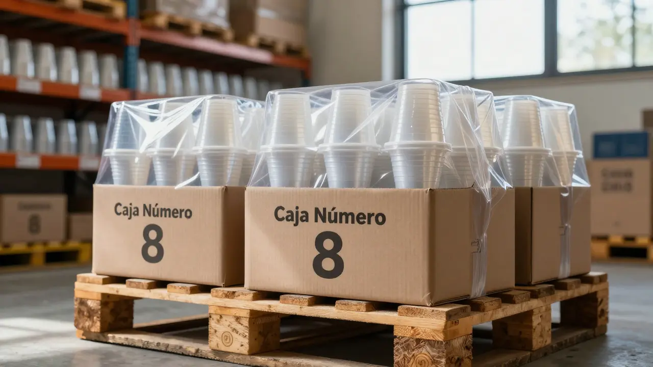 ¿Cuántos paquetes de vasos trae una caja número 8 de vasos de plástico duro?