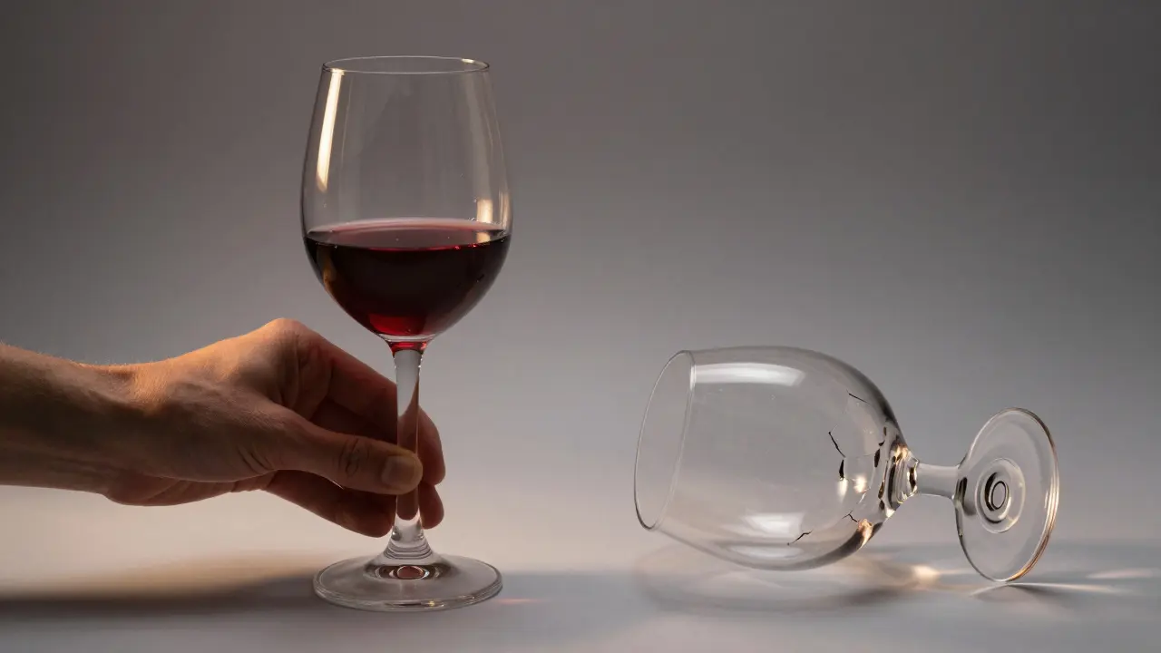 Dos copas de vino comparadas: una de cristal de alta calidad y otra barata y opaca, simbolizando calidad versus lo industrial.